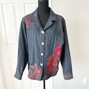 Vintage Anu by Natural Floral Bird Embroidery  Denim Jacket